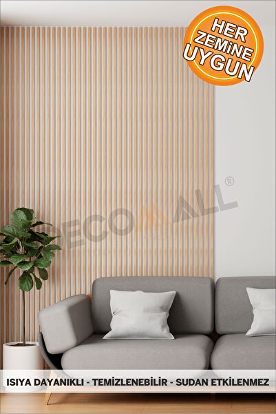 DECOMALL Code127 - Panou nordic din folie cu aspect de șipci de lemn, cu acop...