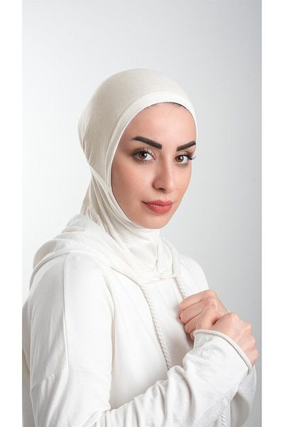 HÜRREM BONE Κρέμα Πρακτικό έτοιμο κουμπωτό Hijab Bonnet Sandy Fabric Sports Hijab 2113_40