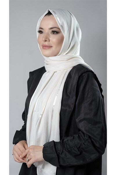 HÜRREM BONE Țesătură Viscoză șal cu dungi crem Bursa Dolama 202110_40