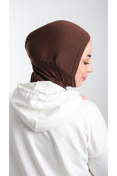 HÜRREM BONE Καφέ Πρακτικό έτοιμο κουμπωτό Hijab Bonnet Sandy Fabric Sports Hijab 2113_14