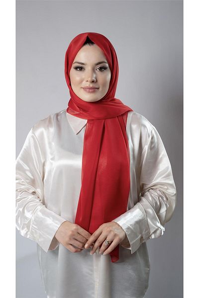 HÜRREM BONE Roșu uni clasic șal șifon țesătură rochie de seară Janjan 202108_31