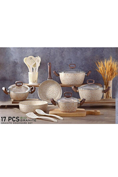 drobina Turkish granite cookware set consisting of 17 pieces cream glass