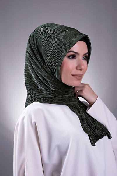 HÜRREM BONE وشاح حجاب متشابك عملي وجاهز زمردي فوكورو مطوي ومهدب مقطوع بالليزر 1828_37