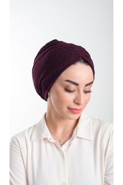 HÜRREM BONE Plum Practical Ready-Made Hijab Bonnet Fukuro Glittery Gathered 2116_07