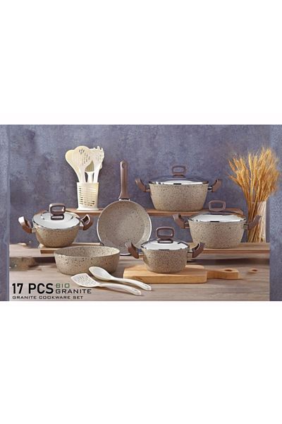drobina Turkish granite cookware set consisting of 17 pieces brown steel