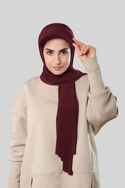 HÜRREM BONE Red Practical Ready-made Hat Hijab Shawl Sandy Plain 3008_31