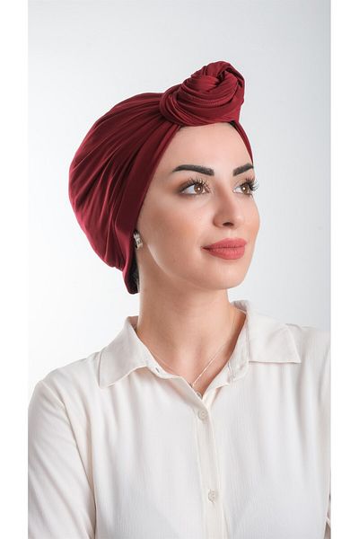 HÜRREM BONE Claret Red Practical Ready-Made Hijab Bonnet Cut Fiber Plain 2111_16