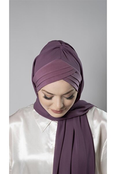 HÜRREM BONE Violet Pratik Hazır Geçmeli Bone Şal Şifon Kumaş Kendinden Boneli Üç Bantlı 1451_21