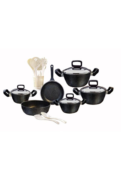 drobina Turkish granite cookware set consisting of 17 pieces black steel