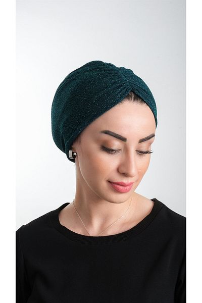 HÜRREM BONE Emerald Practical Ready-Made Hijab Bonnet Fukuro Glittery Gathered 2116_37