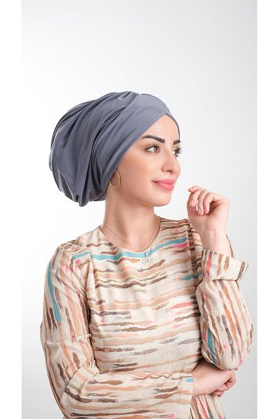 HÜRREM BONE Γκρι Πρακτικό έτοιμο κουμπωτό Hijab Bonnet Sandy Fabric Gathered 2114_15