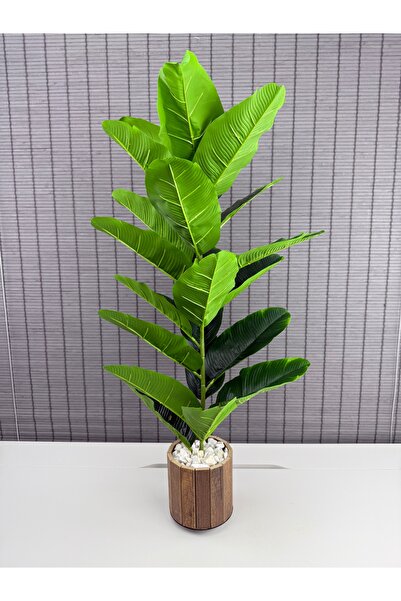 Bahçem Yapay Çiçek Starliçe Salon Çiçeği Ahşap Saksılı Yapay Bitki 23 Yapraklı 85 Cm