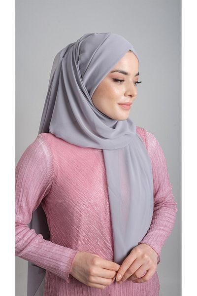 HÜRREM BONE Gray Practical Ready-made Interlocking Bone Shawl Chiffon Self-bonded Single Banded 1453_15