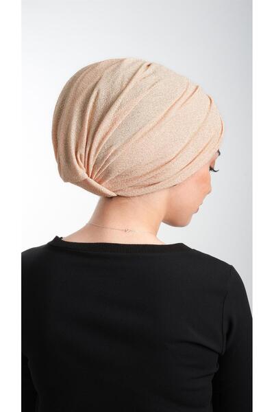 HÜRREM BONE Μπεζ Πρακτικό έτοιμο κουκούλα Hijab Fukuro Glittery Gathered 2116_12