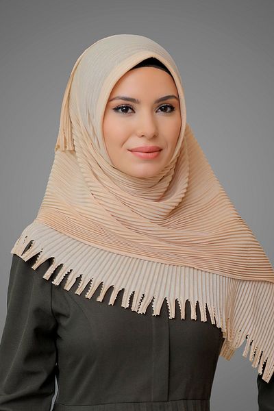 HÜRREM BONE Μπεζ Πρακτικό έτοιμο κουμπωτό μαντήλι Hijab Cut Fiber Πλισέ με κρόσσια Laser Cut 1818_12