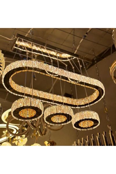 Led Crystal Led Luxury Oval Chandelier 3 Light Option