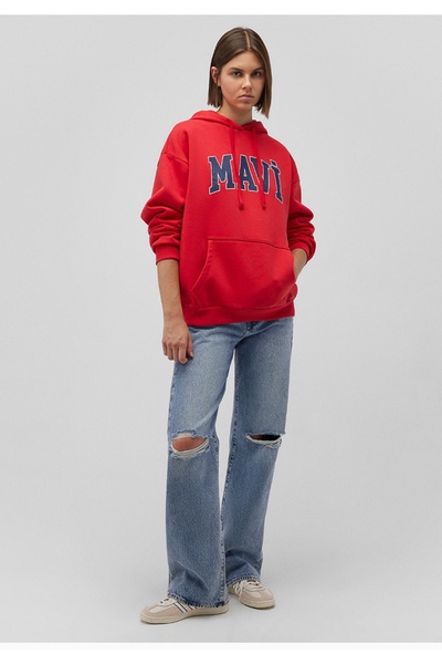 Mavi Red Sweatshirt with Logo Print