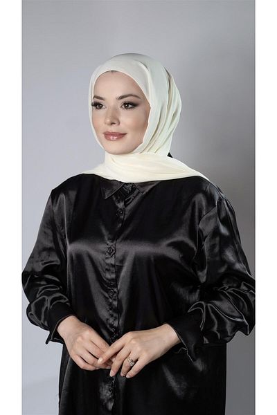 HÜRREM BONE Ecru Practical Ready-made Interlocking Shawl Chiffon Pipe Bonnet 3001_27