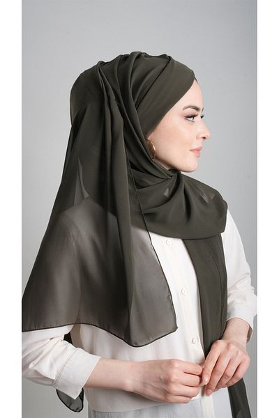 HÜRREM BONE Khaki Practical Ready-made Snap-on Bone Shawl Chiffon Self-bonded Single Banded 1453_09