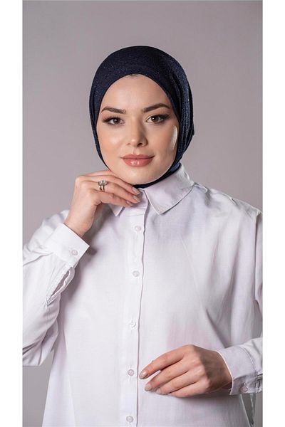 HÜRREM BONE Navy Blue Practical Ready-Made Hijab Κασκόλ Άμμο ύφασμα με κουμπώματα στην πλάτη 2206_02