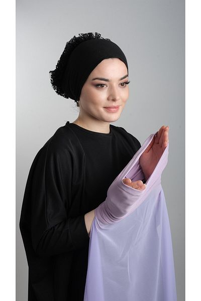 HALVEN Purple Practical Ready-made Interlocking Shawl with Chiffon Pipe Bonnet 3001_54