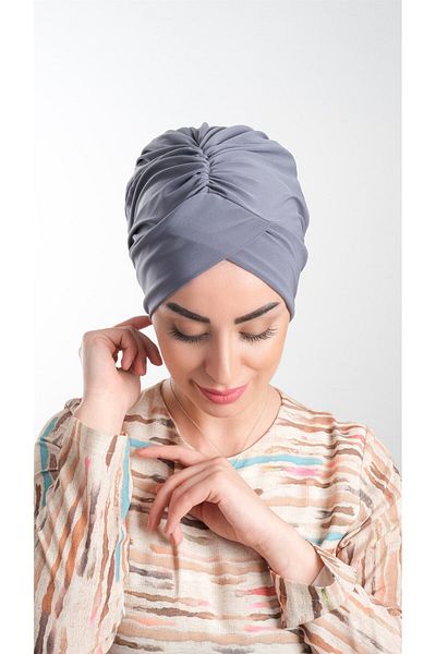HÜRREM BONE Γκρι Πρακτικό έτοιμο κουμπωτό Hijab Bonnet Sandy Fabric Gathered 2114_15
