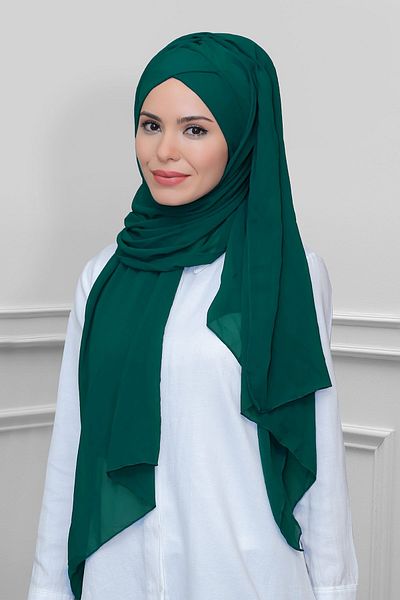 HÜRREM BONE Emerald Practical Ready-made Snap Bonnet Shawl Chiffon Self Bonnet Μονό λουράκι 1453_37
