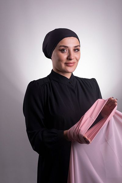 HÜRREM BONE Powder Practical Ready-made Interlocking Shawl Chiffon Pipe Bonnet 3001_06