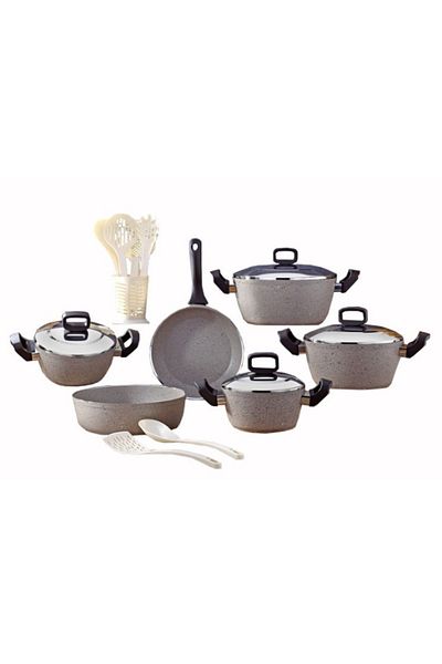 drobina Turkish granite cookware set consisting of 17 pieces Ellie grey steel