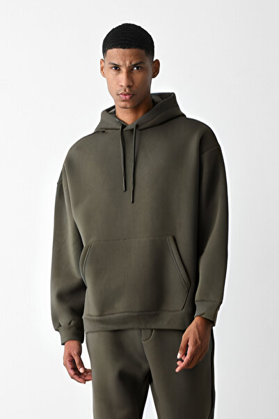 YAKAMEL Hanorac de iarnă pentru bărbați, cu glugă și buzunar cangur