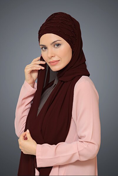 HÜRREM BONE Бордовий шаль з застібкою ззаду, шифон з перлами 1901_16