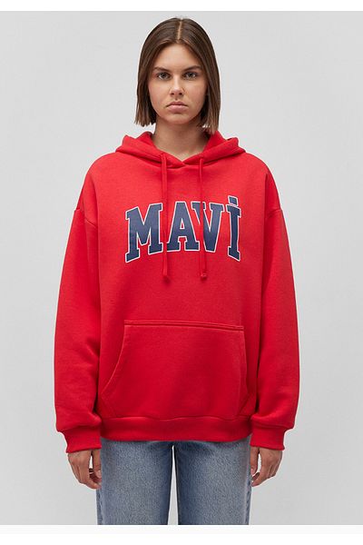 Mavi Red Sweatshirt with Logo Print