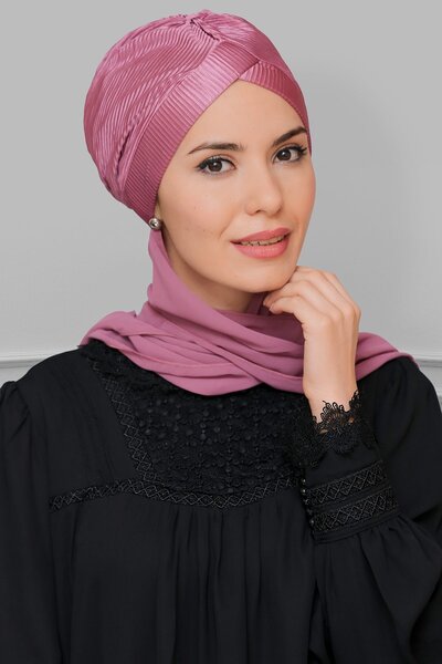 HÜRREM BONE حجاب جاهز عملي من نوع فوكورو مطوي برباط واحد متقاطع من الشيفون 18...