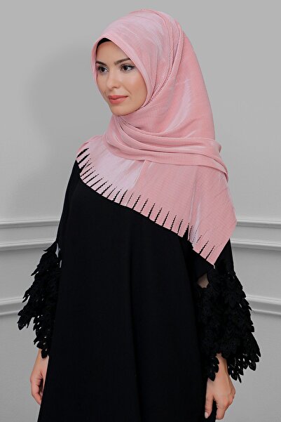 HÜRREM BONE وشاح حجاب متداخل عملي جاهز للبودرة فوكورو مطوي ومهدب مقطوع بالليز...