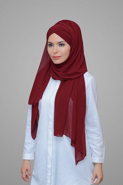 HÜRREM BONE Roșu Claret Bonnet practic gata de fabricare și șal șifon, auto-cusut, cu trei dungi 1451_16