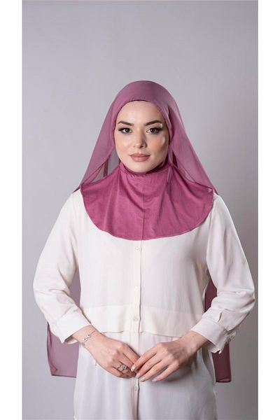 HÜRREM BONE Dusty Rose Practical Ready-made Σάλι Σιφόν Υφασμάτινο Καπάκι Hijab 3009_18