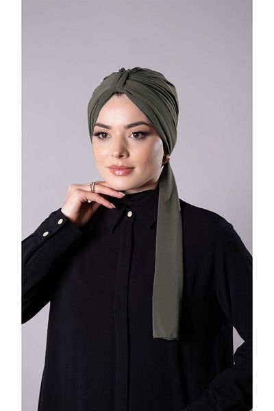 HÜRREM BONE Dark Mink Practical Ready-made Interlaced Hijab Bonnet with Sandy Fabric Scarf 2204_38