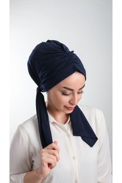 HÜRREM BONE Navy Blue Practical Ready-to-Wear Hijab Bonnet Cut Fiber Plain 2111_02