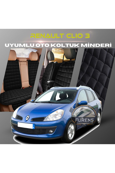SHOOPLAA طقم وسائد مقعد السيارة رينو كليو 3 باللون الأسود مع جيوب ريش تايلاند...