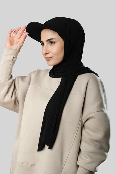 HÜRREM BONE Black Practical Ready-made Hat Hijab Shawl Sandy Plain 3008_01