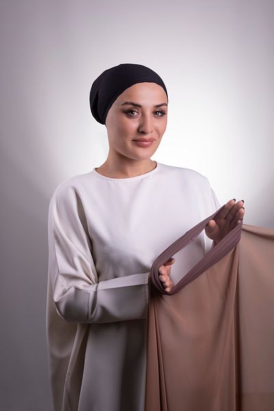 HÜRREM BONE Dark Mink Practical Ready-made Interlocking Shawl Chiffon Pipe Bonnet 3001_38