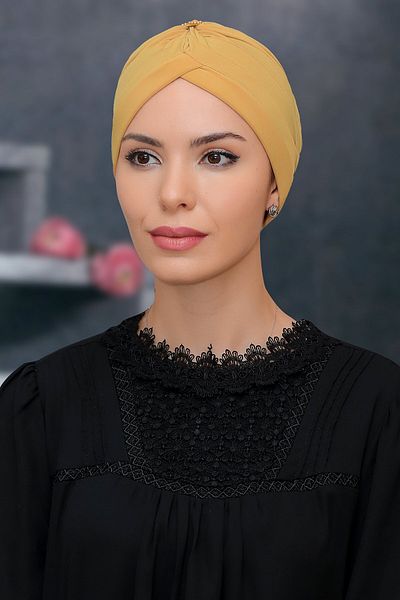 HÜRREM BONE Χρυσό Πρακτικό Έτοιμο Καπάκι Hijab Άμμο Ύφασμα με κορδόνι 1208_03