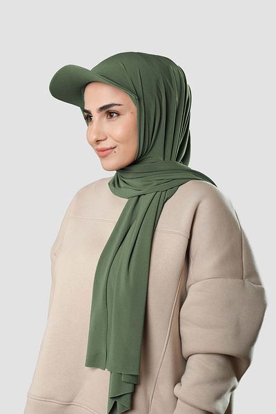HÜRREM BONE Oil Green Practical Ready-Made Hijab Σάλι με Καπέλο Sandy Plain 3008_36