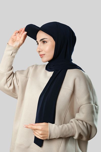 HÜRREM BONE Navy Blue Practical Ready-Made Hijab Σάλι με καπέλο Sandy Plain 3008_02