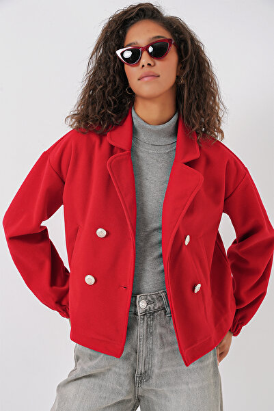 Bigdart 9117 Double Breasted Collar Crop Jacket - Red