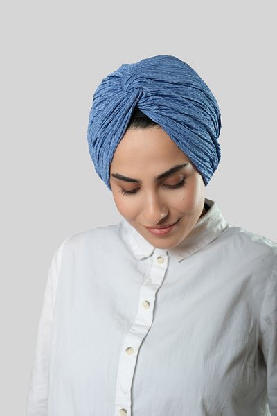 HÜRREM BONE Indigo Cross Shirred Pleated Hijab Bonnet Fukuro Self Patterned 2316_34