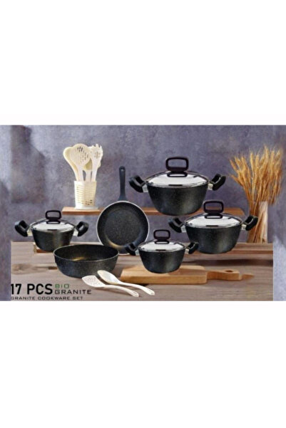drobina Turkish granite cookware set consisting of 17 pieces black steel