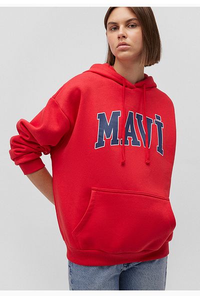 Mavi Red Sweatshirt with Logo Print