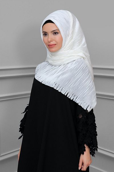 HÜRREM BONE Κρέμα πίσω δεμένο μαντήλι Hijab Cut Fiber Πλισέ με κρόσσια Laser Cut 1918_40