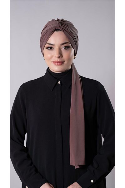 HÜRREM BONE Mink Practical Ready-made Interlocking Hijab Bonnet with Sandy Fabric Scarf 2204_10